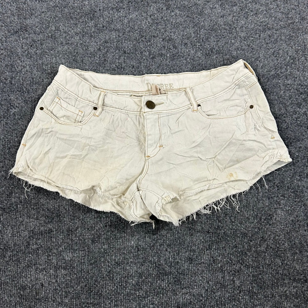 Decree Denim Shorts Womens Size 11 Off White Cream Distressed Frayed Hem Stretch